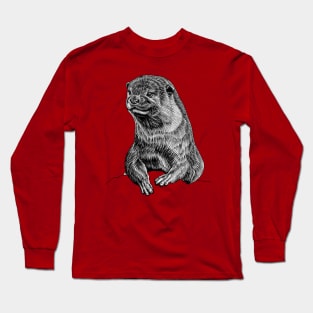 Asian small clawed otter ink illustration Long Sleeve T-Shirt